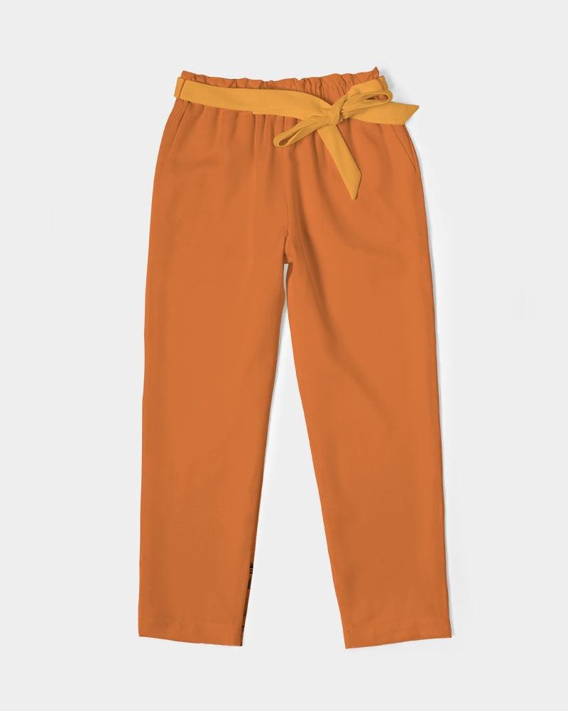 Prin Orange Belted Tapered Pants - Chiffon Poly