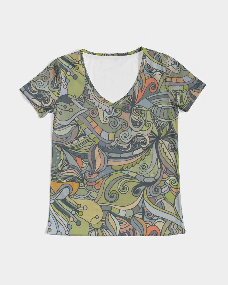 Jana Fitted V-Neck Women's Tee Top - Abstract Kaleidoscope Psychedelic Print