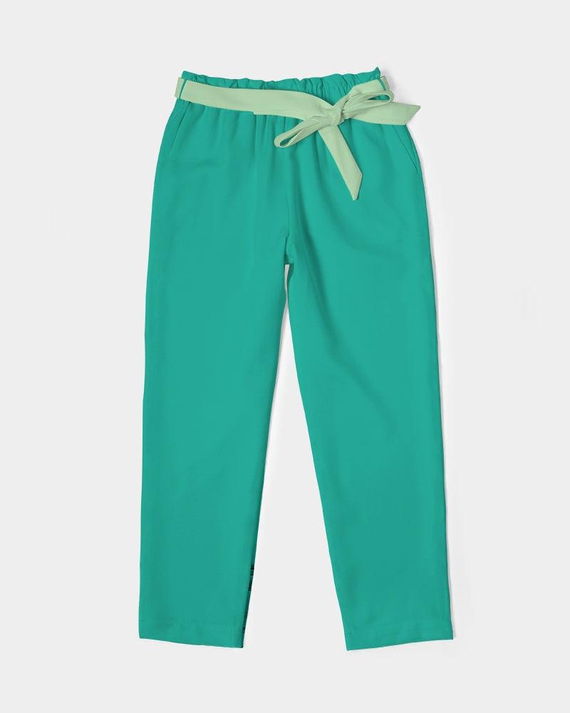 Mima Green Belted Tapered Pants - Smooth Chiffon - High Elastic Waist