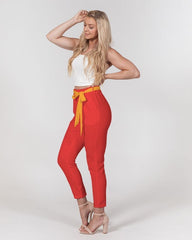 Opula Red Tie Waist Tapered Pants - Blissfully Brand