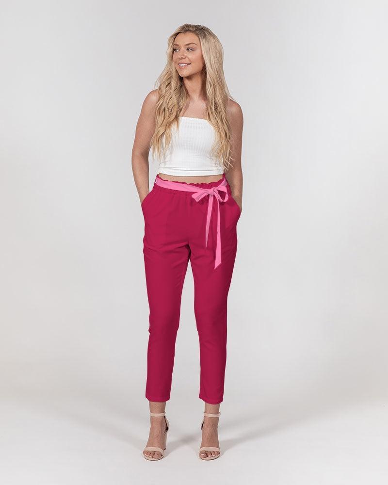 Seki Red Belted Tapered Pants with Pink Tie Belt - Blissfully Brand