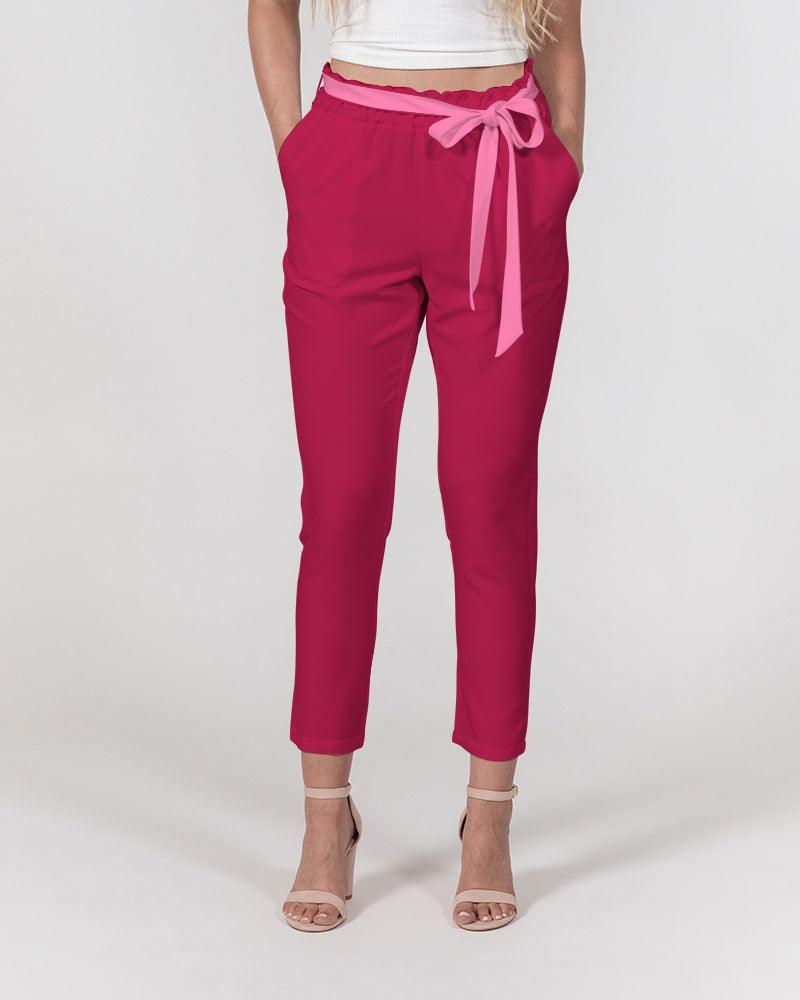 Seki Red Belted Tapered Pants with Pink Tie Belt - Blissfully Brand