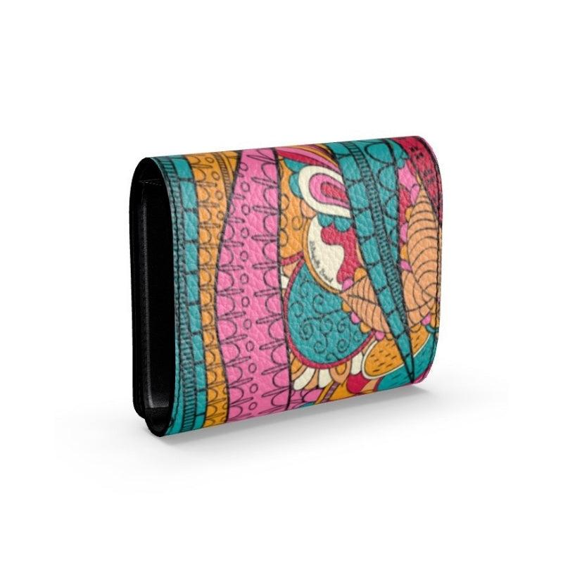 Taki Leather Fold Over Wallet - Abstract Paisley Print - Textured Pebble Smooth - Handmade - Women's