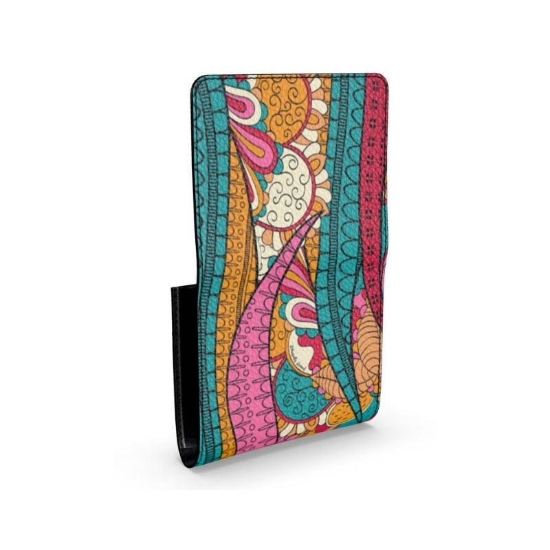 Taki Leather Fold Over Wallet - Abstract Paisley Print - Textured Pebble Smooth - Handmade - Women's