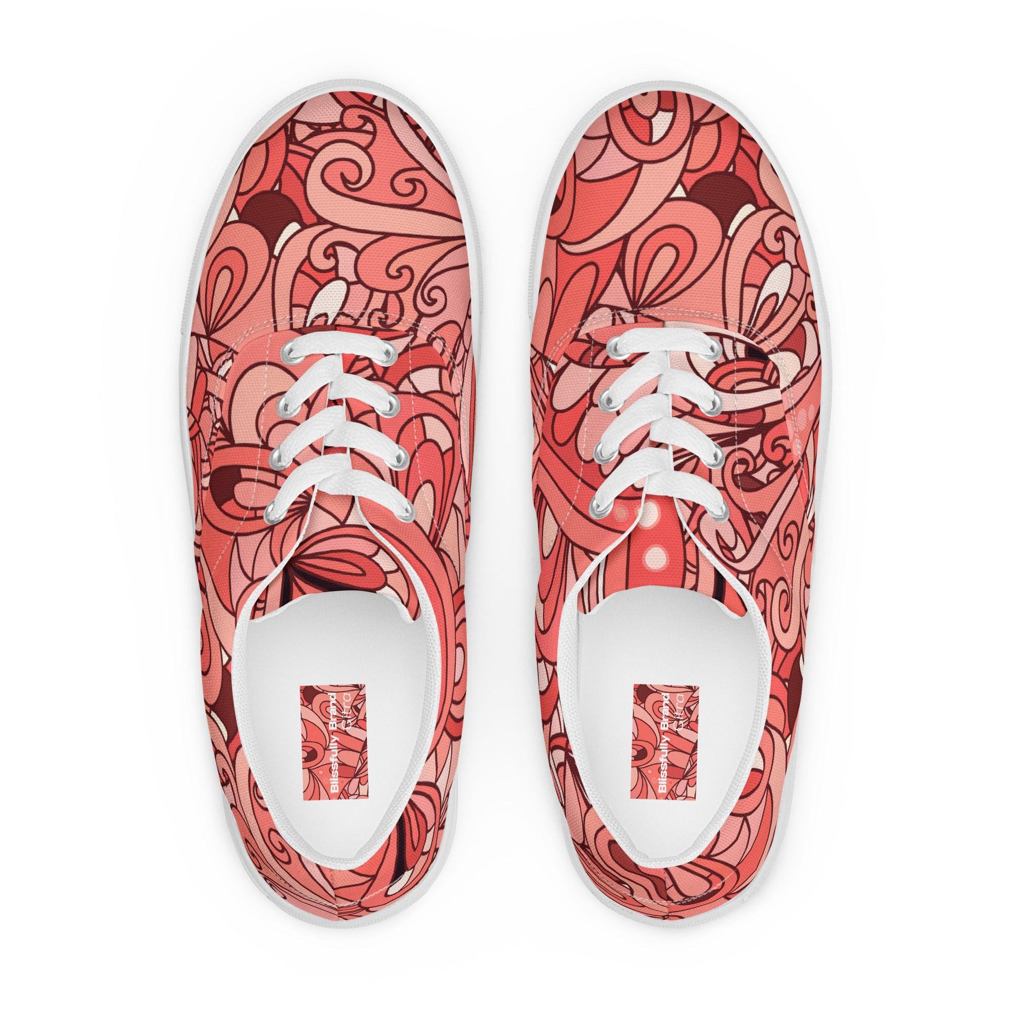 Citra Lace Up Canvas Women's Sneaker - Abstract Floral Psychedelic Print - Red | Pink