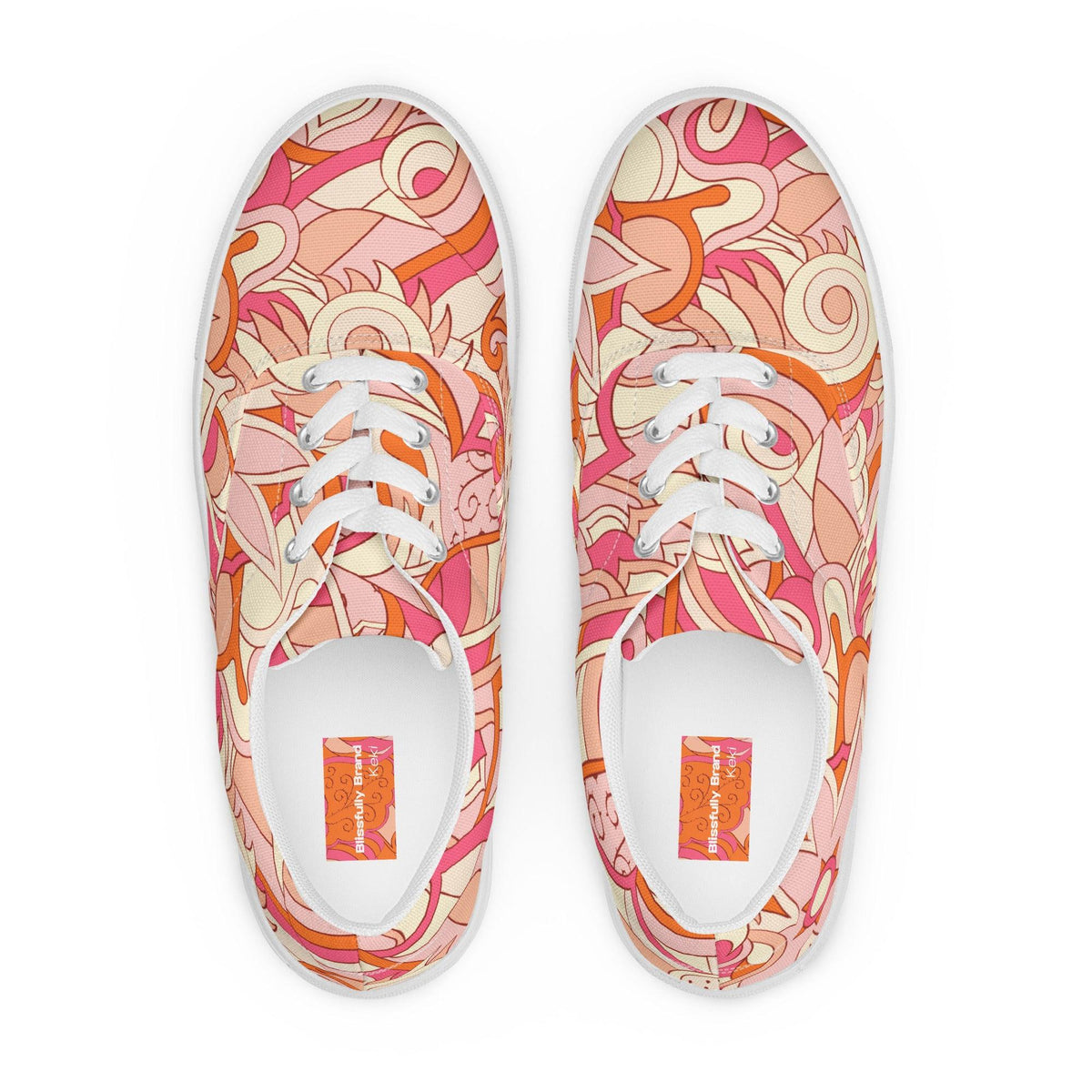 Keki Lace Up Canvas Women's Sneaker - Abstract Psychedelic Print - Pink | Orange
