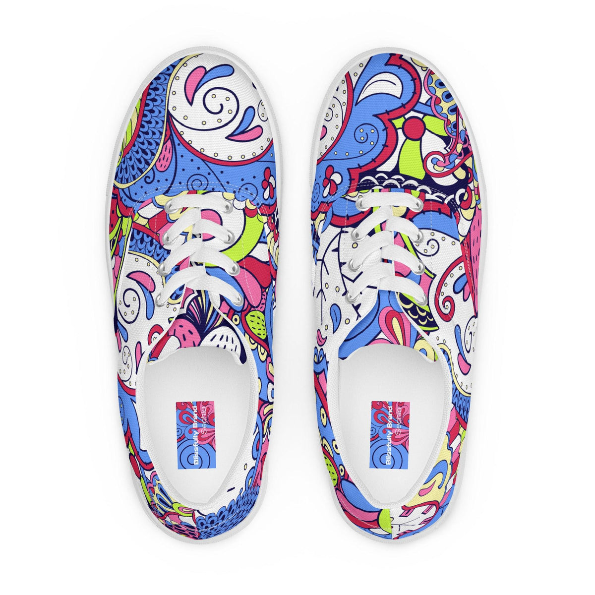 Sechia Lace-up Canvas Shoes - All Over Print - Kaleidoscope Abstract Floral - Pink Blue - Psychedelic Retro