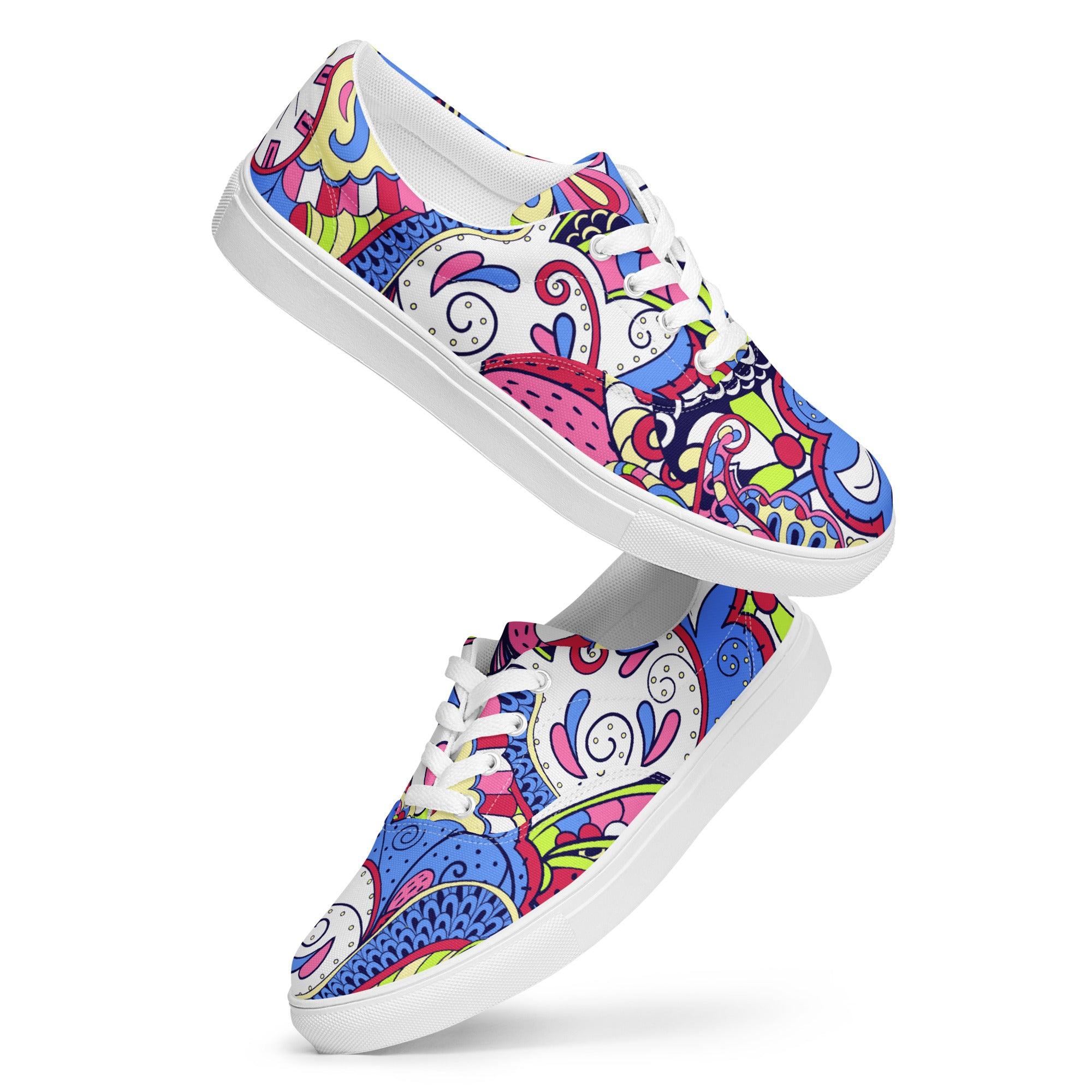 Sechia Lace-up Canvas Shoes - All Over Print - Kaleidoscope Abstract Floral - Pink Blue - Psychedelic Retro Vibrant Bold