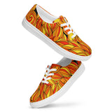 Mandra Lace Up Women's  Canvas Sneakers - All Over Abstract Orange Print Wild Retro