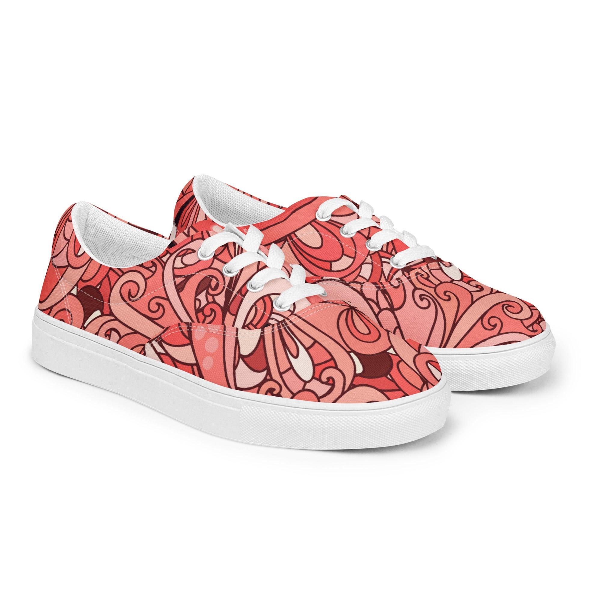 Citra Lace Up Canvas Women's Sneaker - Abstract Floral Print - Red | Pink