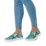 Masu Slip On Canvas Women's Sneakers - Abstract Pastel All Over Floral Print in Blue & Green - Retro