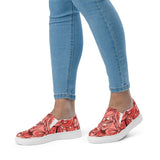 Citra Slip On Canvas Women's Sneakers - Abstract Floral All Over Print - Red | Orange
