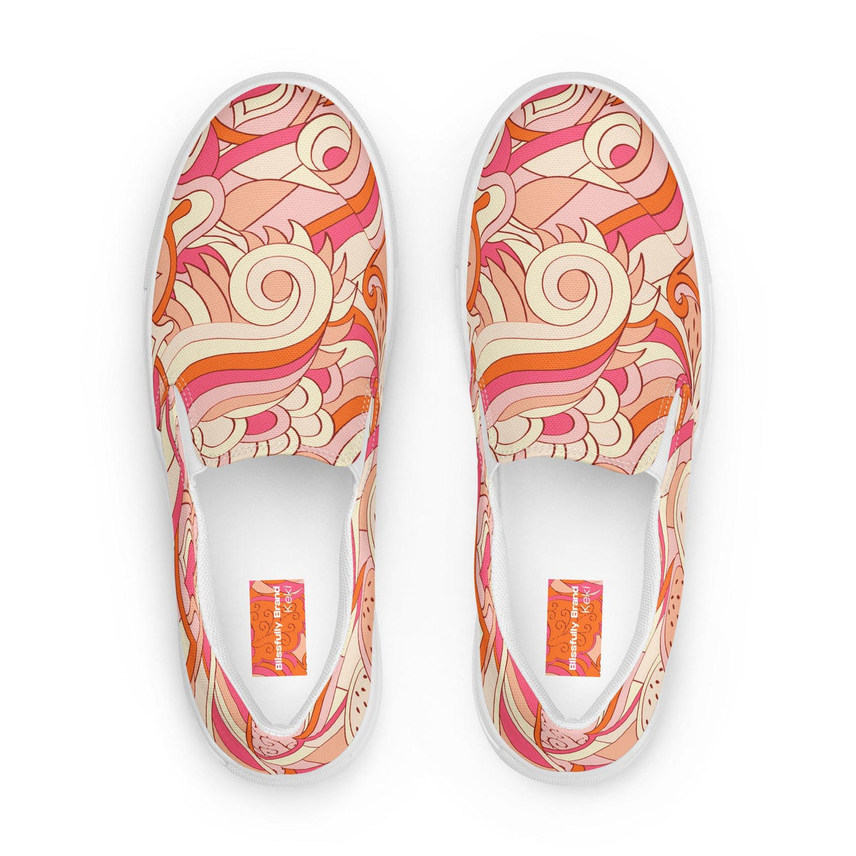 Keki Slip On Canvas Women's Sneaker - Abstract Psychedelic Print - Pink | Orange
