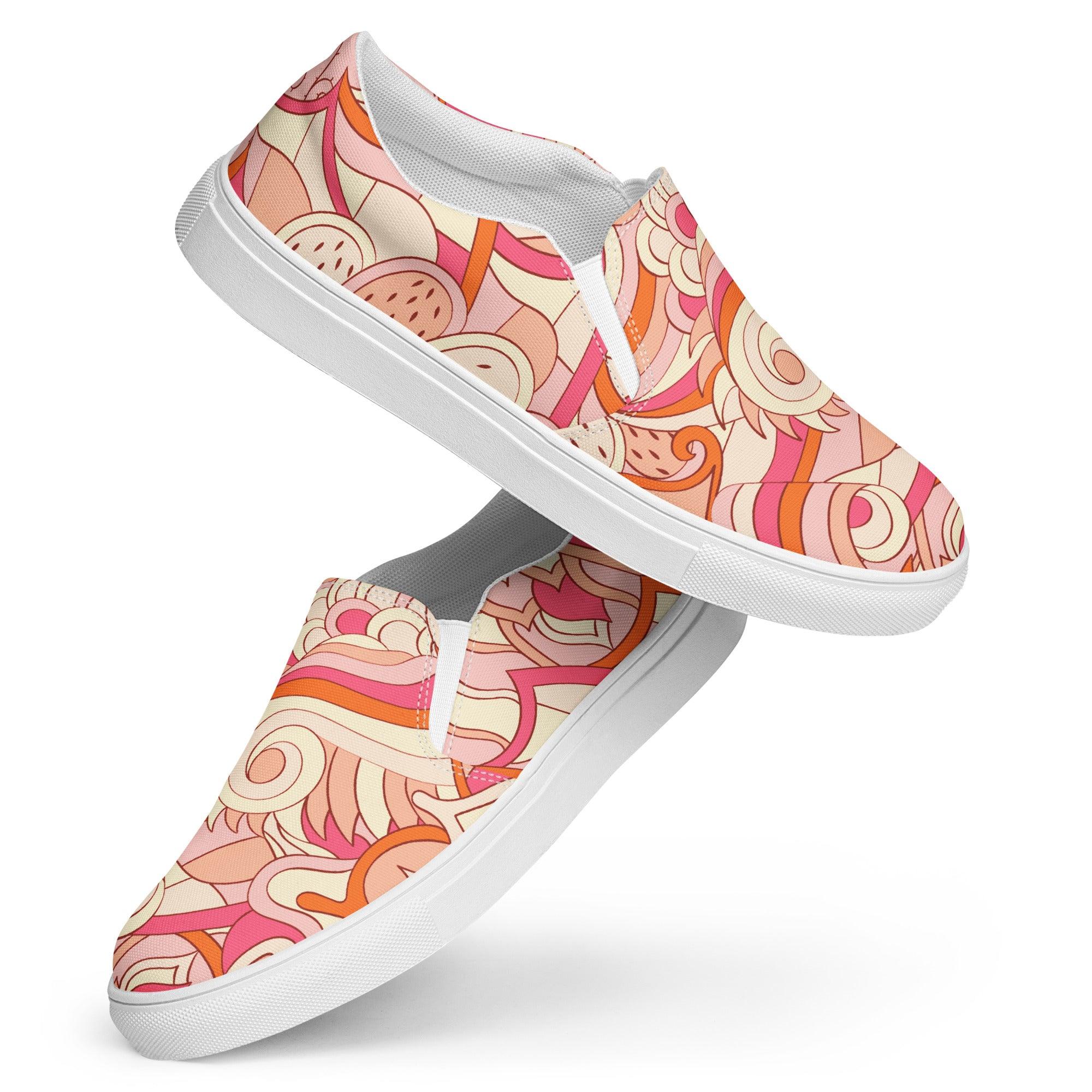 Keki Slip On Canvas Women's Sneaker - Abstract Print - Pink | Orange