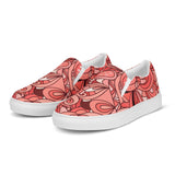 Citra Slip On Canvas Women's Sneakers - Abstract Floral All Over Retro Print - Red | Orange