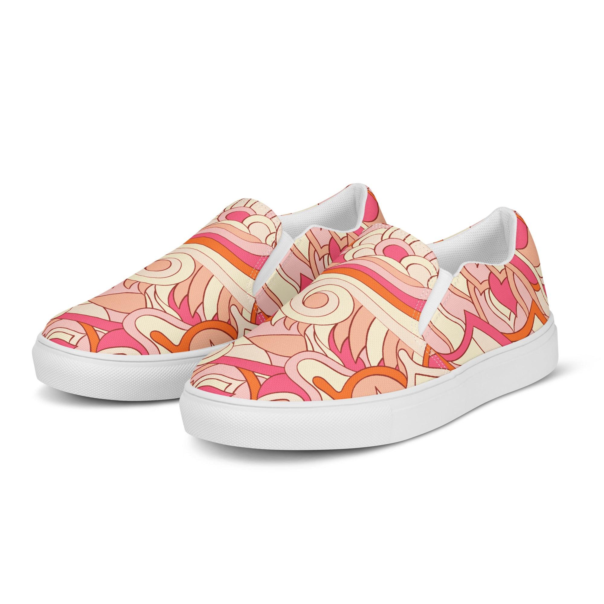 Keki Slip On Canvas Women's Sneaker - Abstract Retro Kaleidoscope Print - Pink | Orange