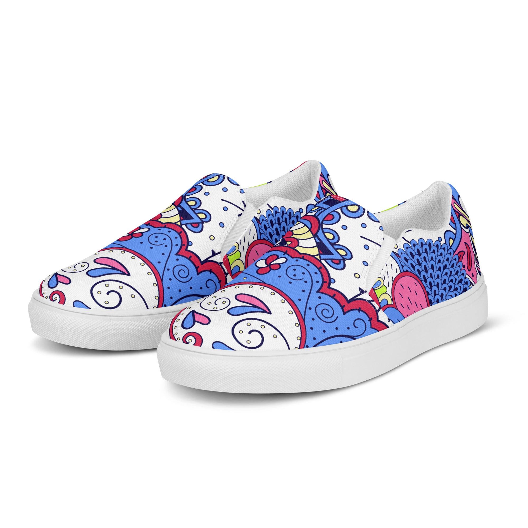 Sechia Slip On Canvas Women's Sneakers - Abstract All Over Floral Pink Blue - Kaleidoscope Print