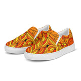 Mandra Women's  Slip On Canvas Sneakers - Orange Abstract All Over Print Retro Wild Psychedelic