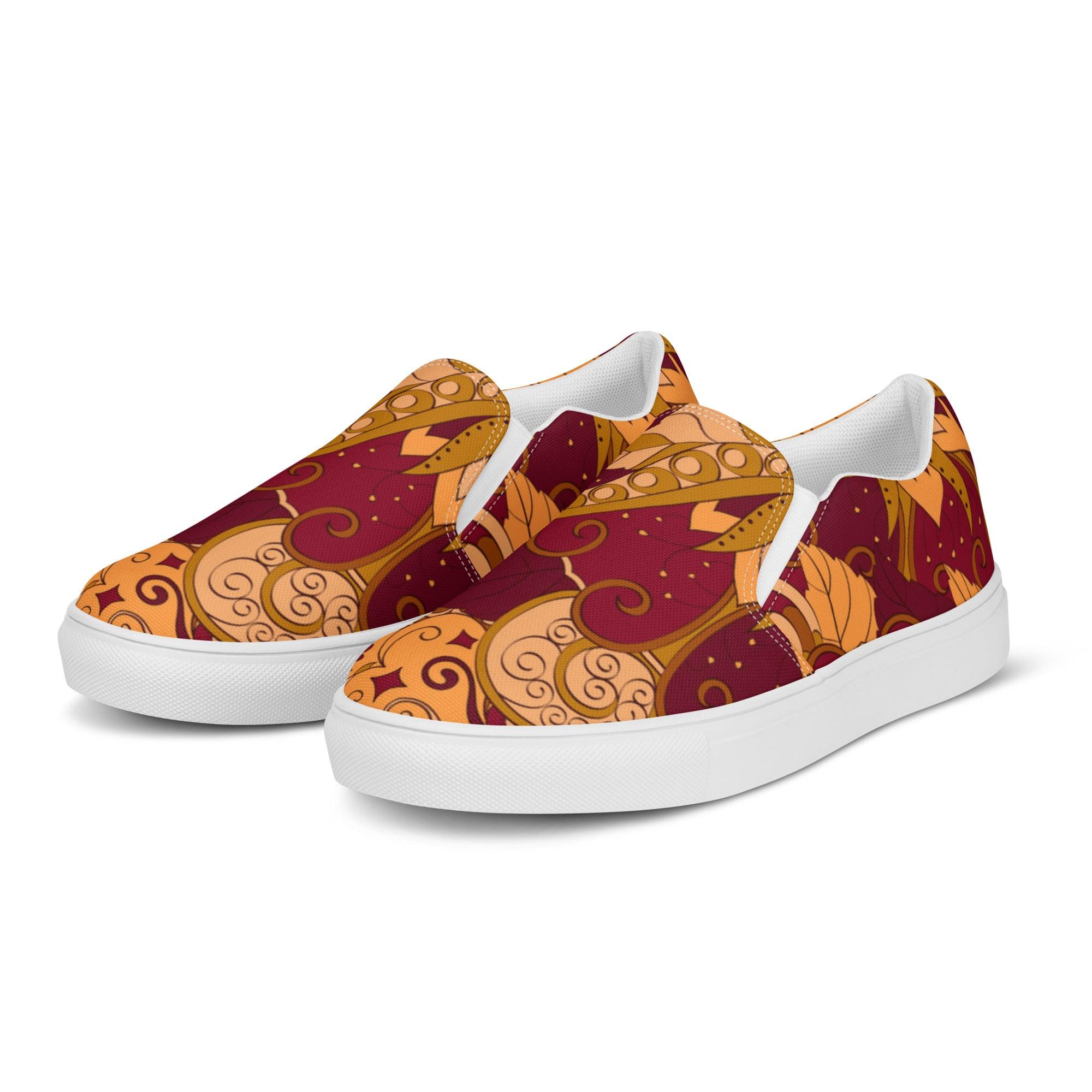 Renai Slip On Canvas Women's Sneakers - All Over Abstract Psychedelic Retro Paisley Floral Print -  Flower Power - Bold Vibrant Womens Shoes - Boho
