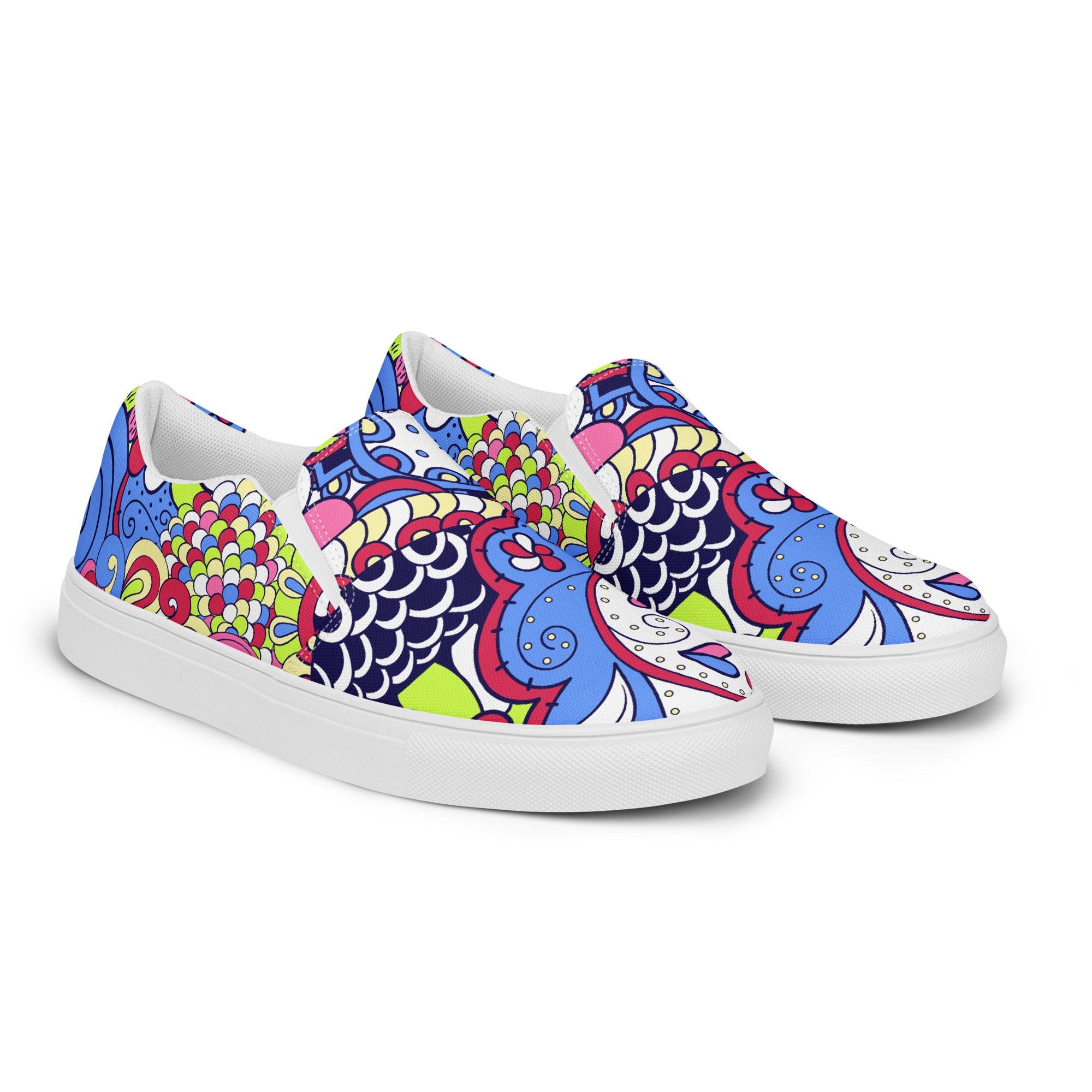 Sechia Slip On Canvas Women's Sneakers - Abstract All Over Floral Pink Blue - Multicolor 